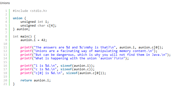 Unions in C Unions in C