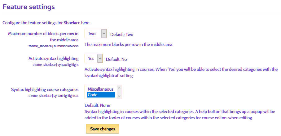 Shoelace theme feature settings